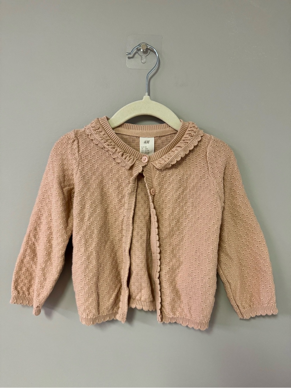 H&M Dusty Pink Knit Cardigan with Scalloped Collar